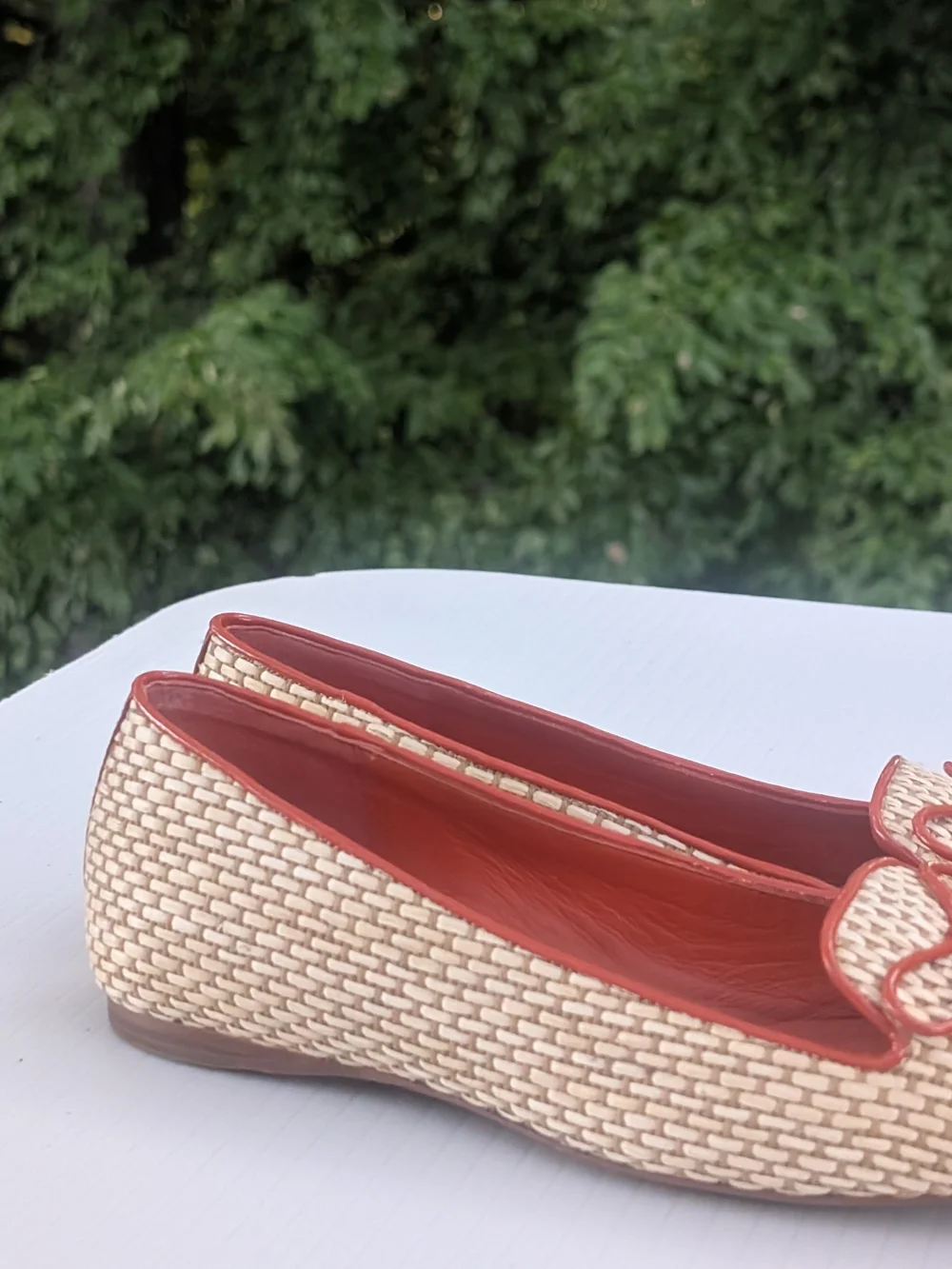 Tory Burch Coral Patent & Woven Ballet Flats